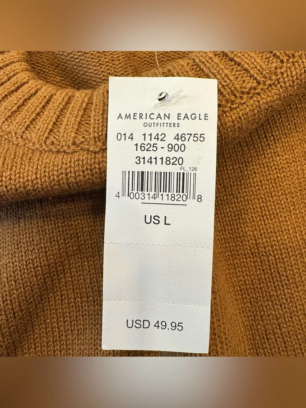 American Eagle NWT Men’s Large Colorblock Crewneck Sweater 100% Cotton Striped